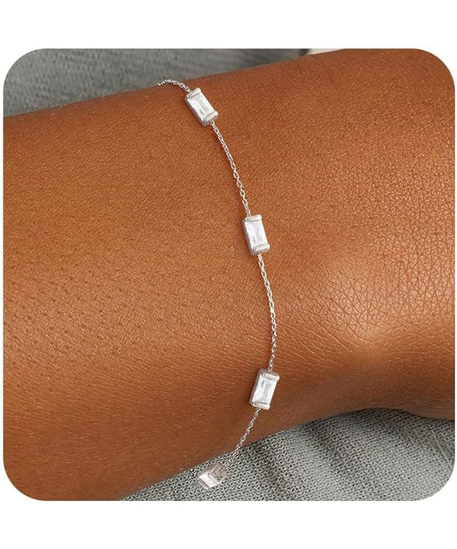 FUNEIA Dainty Silver Gold Bracelets for Women Trendy Non Tarnish 14K Gold Plated Waterproof Diamond Bracelets Cute Stackable Heart Butterfly Clover Cross Evil Eye Charm Bracelet Stack Jewelry Gifts