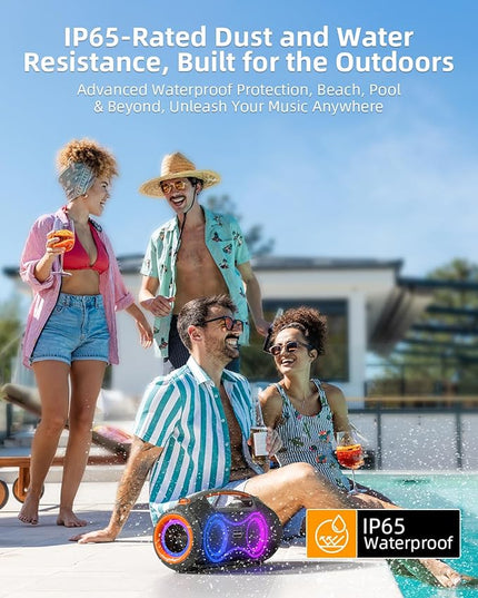 Portable Bluetooth Speaker Wireless, 180W Max Loud Waterproof Speakers, Bass Boost Boom Box for Party and Outdoor, w/2*Subwoofer, 2*Tweeter, DSP, IP65, 24H, TWS, TF, USB, AUX