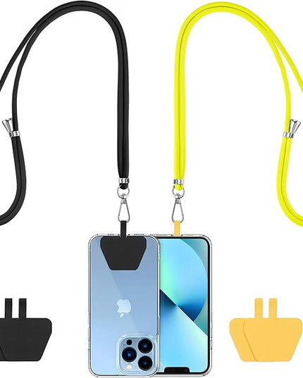 CACOE Phone Lanyard 2 Pcs-2 Pcs Adjustable Neck Strap, 4 Pcs Tether Tab, Universal Crossbody Multifuctional Cell Phone Lanyards Compatible with Most Smartphones(Black+Yellow)