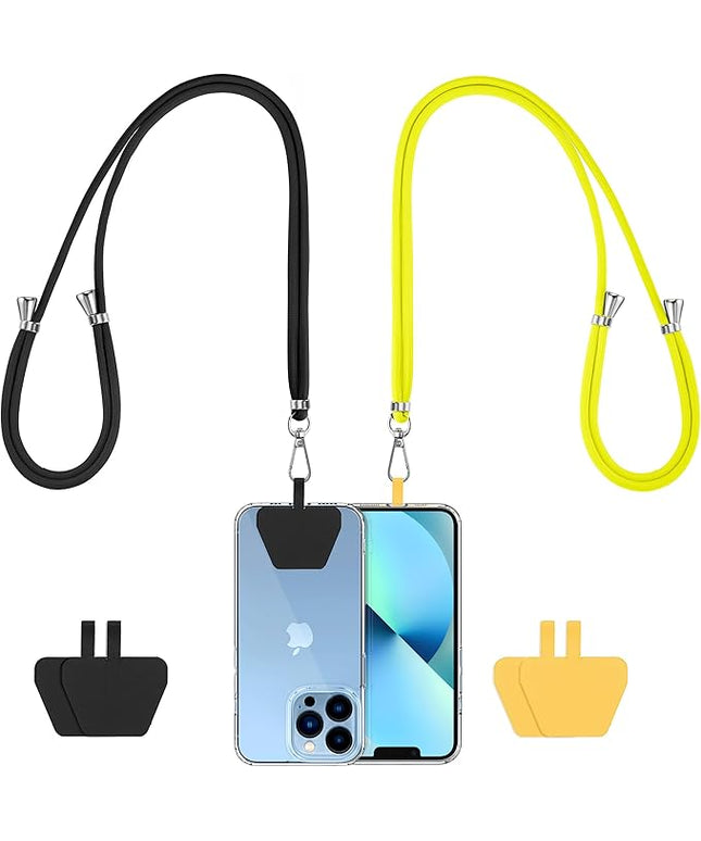 CACOE Phone Lanyard 2 Pcs-2 Pcs Adjustable Neck Strap, 4 Pcs Tether Tab, Universal Crossbody Multifuctional Cell Phone Lanyards Compatible with Most Smartphones(Black+Yellow)