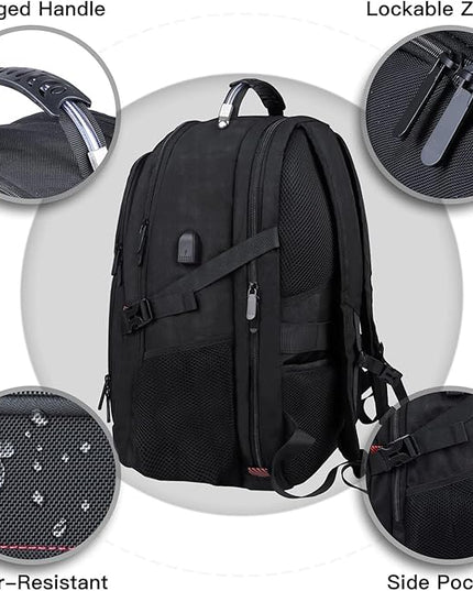 Extra Large Backpack, 18.4 Inch Travel Laptop Backpacks for Men Women with USB Port, 55L Anti Theft Water Resistant College Bussiness TSA Airline Approved Work Computer Backpack, Black