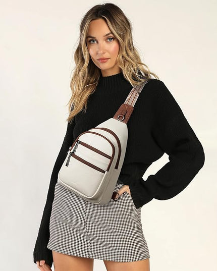 Sling Bag for Women Crossbody Bags Fanny Pack Sling Purse Backpack Vegan Leather Shoulder Bag Travel Anti Theft Beige