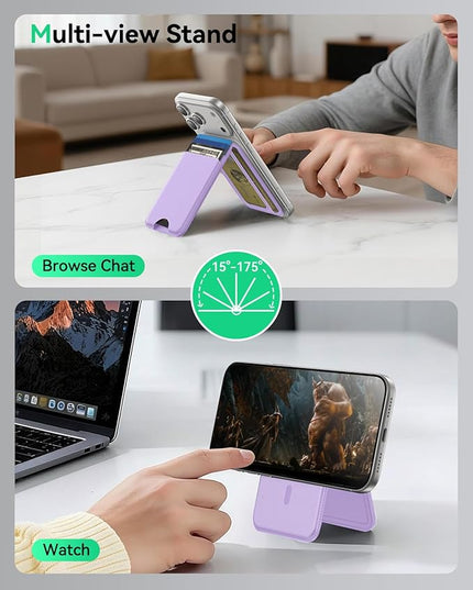 Fanseesy for MagSafe Wallet with Stand, 5 Card Holder, Slim Leather Magnetic Wallet for iPhone 17/16/15/14/13/12 Pro Max Plus Air Series, 3 Card Slots & 1 Cash Slot,Purple