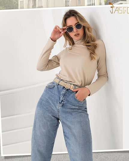 JASGOOD Women Men Braided Woven Elastic Stretch Belt Golf Canvas Casual Belt for Jeans Pants