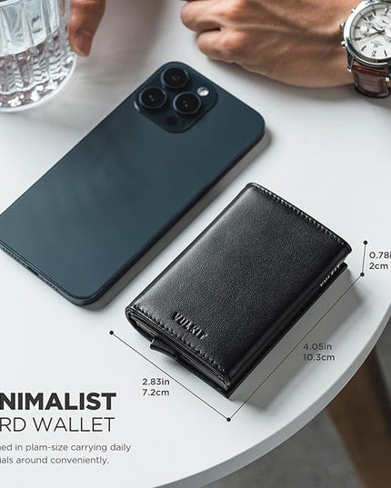 VULKIT Pop up Card Wallet Minimalist Cash Wallets RFID Blocking Leather Smart Credit Card Holder with ID window for Men