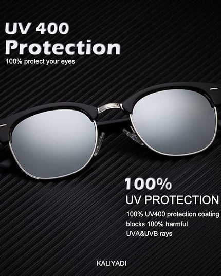 KALIYADI Sunglasses Men Polarized Sunglasses for Men Women Unisex Semi-Rimless Frame Retro Driving Sun Glasses UV Blocking
