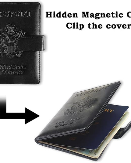 Sizobi Passport Holder for Travel, RFID Passport Cover Wallet for Women Men, Leather Passport Book Card Holder Case for International Travel Must Haves Accessories, Cruise Ship Essentials Gifts, Black