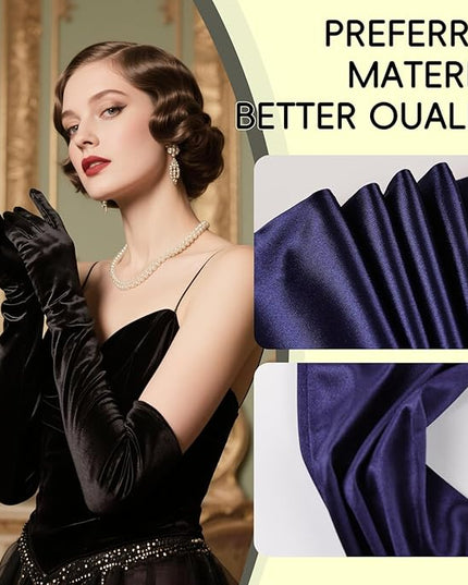 THARAHT Women Long Gloves with Satin Elbow Length for 1920s Opera Tea Party Costumes Bridal Evening Dress
