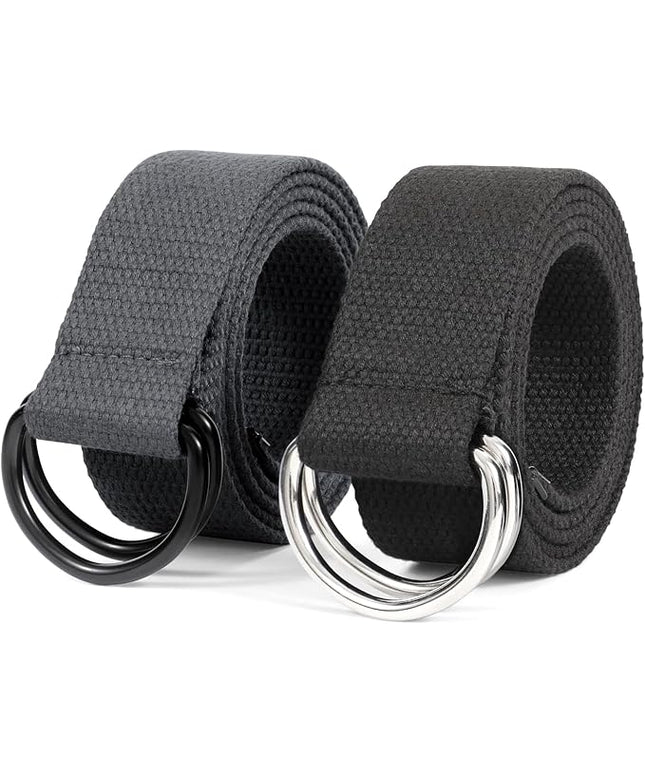 JASGOOD Men Canvas Belt Web Fabric Casual Belt with Black Double D-ring 1 1/2" Wide Set of 2