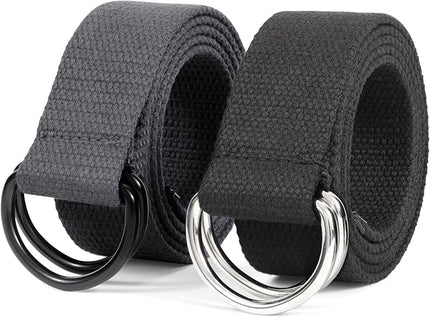 JASGOOD Men Canvas Belt Web Fabric Casual Belt with Black Double D-ring 1 1/2" Wide Set of 2