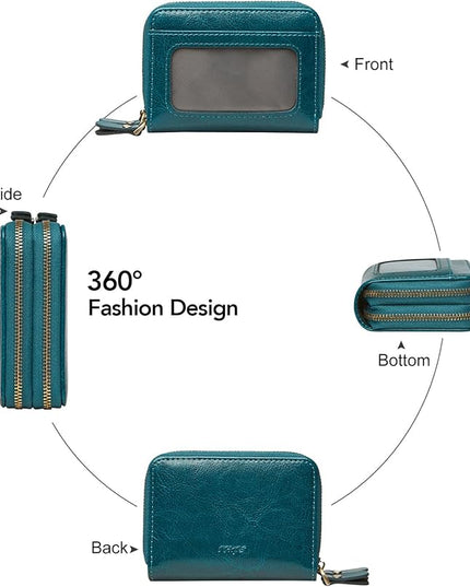 TFKGS Credit Card Holder for Women RFID Wallet Leather Womens Wallet with Zipper Blocking Keychain Card Accordion Wallets Gifts for Women Blue
