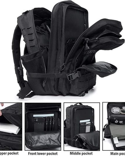 QT&QY 25L/45L Military Tactical Backpack For Men Molle Daypack 3 Day Bug Out Bag Hiking Rucksack With Bottle Holder