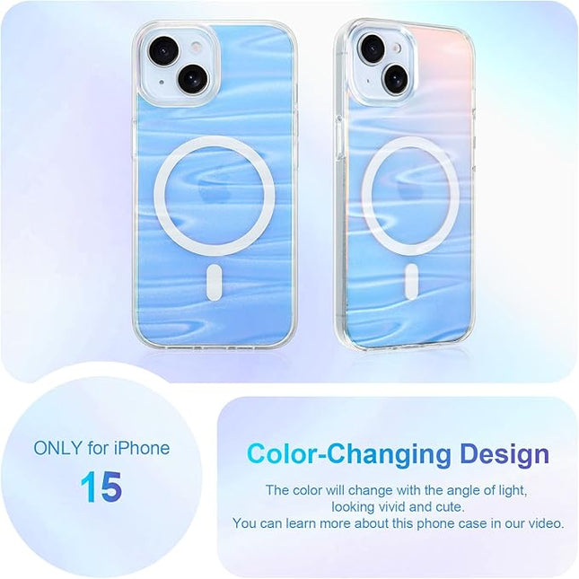 Cute Case for iPhone 15 Case for Women Girls [ Compatible with Magsafe ] Clear Glitter Girly Aesthetic Rainbow Sparkly Bling Magnetic Phone Cover, Iridescent Milky Way