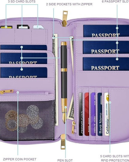 Family Passport Holder Wallet RFID Blocking Document Organizer PU Leather Mulit-purpose Travel Wallet Credit Cards Case for Women Men, White Daisy