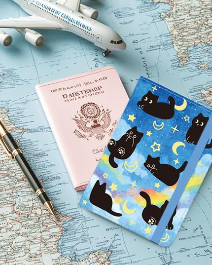 Cut Cat Passport Holder Sky Passport Cover for Travel PU Leather Passport Case with Credit Card Slots for Women Men Business Tourism