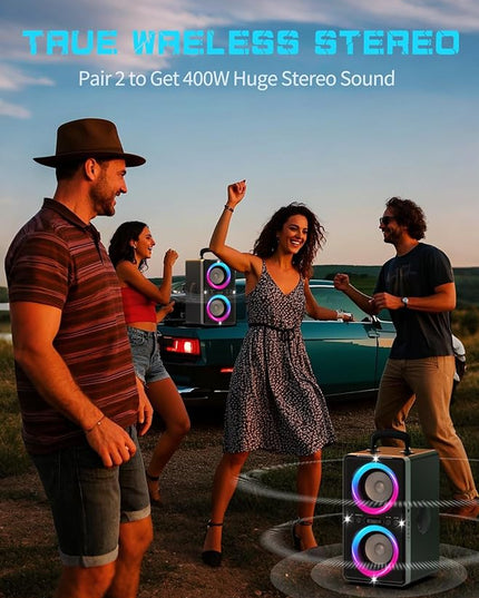 Bluetooth Speaker, 200W Peak Loud Stereo with Big Bass, 20H Playtime, TWS, Fast Charging, Portable Handle, Wireless Large Boombox Bocina with LED Light for Party Outdoor Backyard Camping