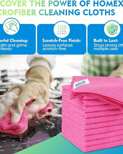 HOMEXCEL Microfiber Cleaning Cloth 20 Pack 11.5 x 11.5 Inch Microfiber Towels for Cars Ultra Absorbent Cleaning Rags Lint Free Cleaning Towels for Household Kitchen, Window Car Pink