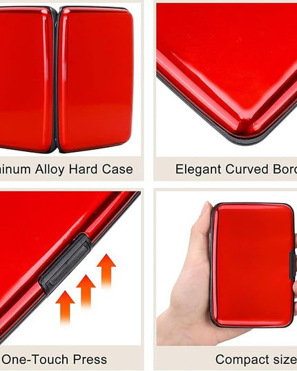 ELFISH Mini RFID Aluminum Wallet Credit Cards Holder Business Card Case Metal ID Case for Men Women (Red)