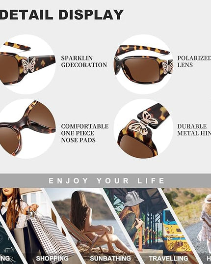 HAOLOTA Women's Polarized Sunglasses - Fashionable Wraparound Butterfly Design with UV400 Protection