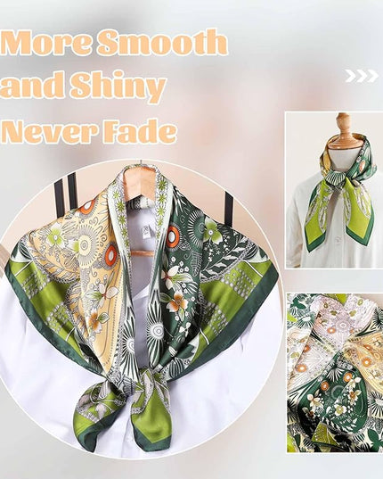 kcctoo 27.5" Mulberry Silk Feeling Head Scarf Women's Fashion Square Neck Satin Scarfs for Bag Hair Scarves Gift
