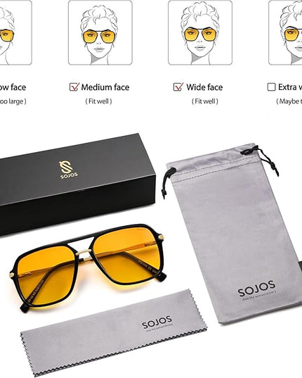 SOJOS Sunglasses for Women & Men, Square, Retro, Polarized Lens, Trendy Aviator, 90s Shades