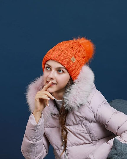 REDESS Women Winter Pompom Beanie Hat with Warm Fleece Lined, Thick Slouchy Snow Knit Skull Ski Cap