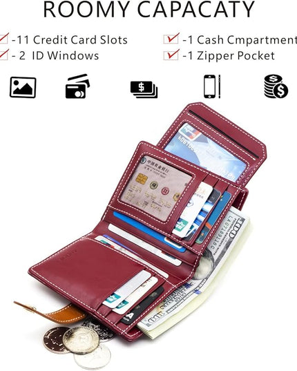 ANDOILT Wallets for Women Genuine Leather Small Bifold Wallet RFID Blocking Card Case Purse with ID Window Coin Pocket | Small, RFID Blocking, Card Case, Purse, with ID Window, Coin Pocket