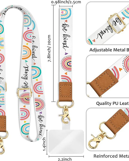 Phone Lanyard Crossbody Wrist Strap, Be Kind Cell Phone Lanyards for Around the Neck Wristlet Shoulder, Rainbow Cute Strap for Car Key Keychain Wallet ID Badge