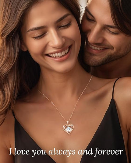 ANDSO Moissanite Heart Pendant Necklaces for Women, 925 Sterling Silver Necklace Engraved with 'I LOVE YOU', Ideal Anniversary Birthday Christmas Jewelry Gifts for Mom Wife Girlfriend Daughter Her