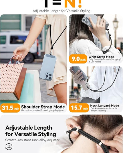 4-IN-1 Phone Lanyard + Wrist Strap, 2PCS Adjustable Length Cell Phone Lanyard with 2 Tether Tabs for iPhone,Smartphones