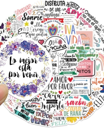 50PCS Spanish Motivational Stickers, Positive Quote Water Bottle Stickers, Waterproof Vinyl for Laptop Journal Scrapbook, Teens Adults Kids