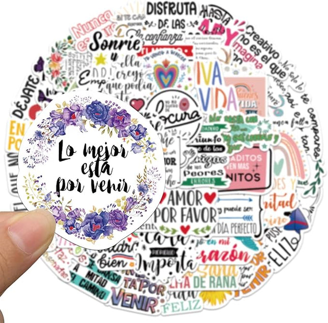 50PCS Spanish Motivational Stickers, Positive Quote Water Bottle Stickers, Waterproof Vinyl for Laptop Journal Scrapbook, Teens Adults Kids