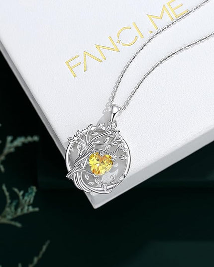 FANCIME Tree of life Birthstone necklace Sterling Silver Pendant Birthstone Necklace Gemstone Anniversary Birthday Jewelry Christmas Gifts for Mom Her Wife