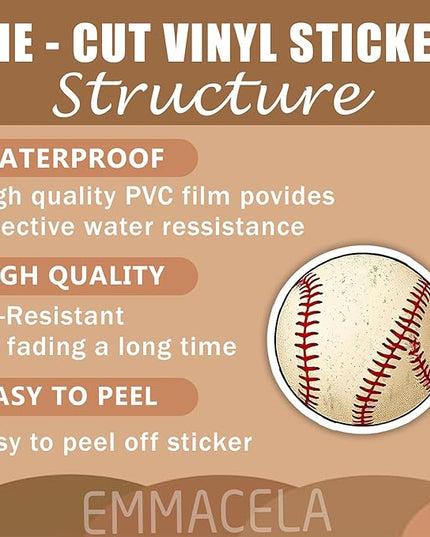 (3PCS) Baseball Sticker, Sport Stickers - Waterproof Vinyl Decal for Laptop, Water Bottle, Tumbler, Scrapbook, Helmet, Gift for Baseball Lovers, Baseball Team Size 3" x 3"
