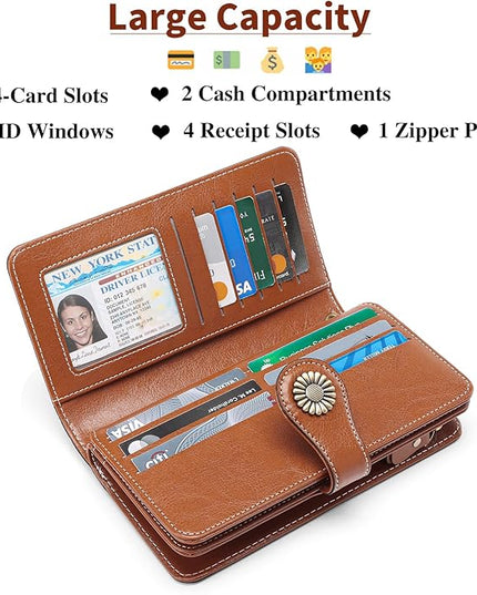 SENDEFN Wallets for Women Leather Credit Card Holder with RFID Blocking Large Capacity Wristlet | with RFID Blocking, Large Capacity, Wristlet, with RFID Blocking, Large Capacity, Wristlet