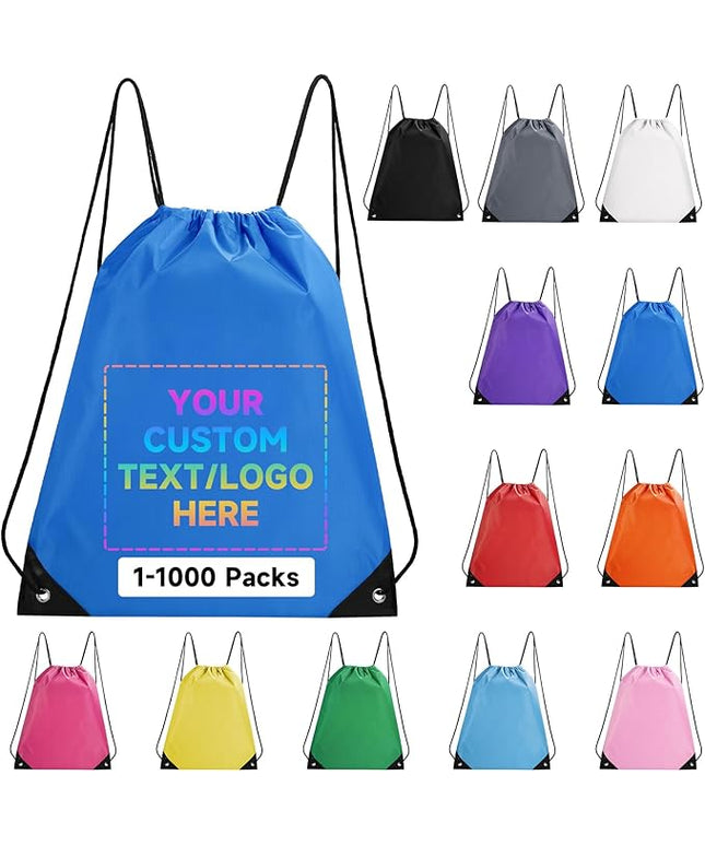 Custom Drawstring Backpacks With Your Logo, 500 Pack Personalized Text Drawstring Bags String Bag Bulk, Great for Travelling, Gym and for Everyday Use (Royal Blue)