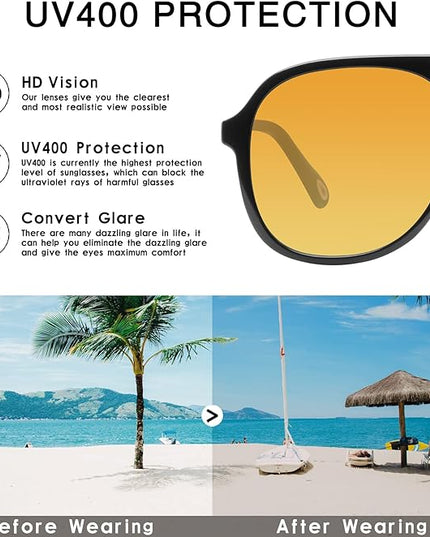 YDAOWKN Retro Square Aviator Sunglasses for Womens Mens Vintage 70s Double Bridge Sun Glasses