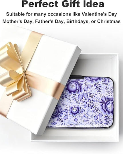 ELFISH Mini RFID Aluminum Wallet Credit Cards Holder Business Card Case Metal ID Case for Men Women (Camellia)
