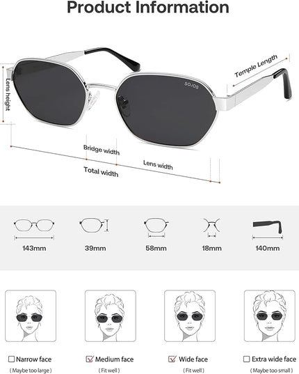 SOJOS Trendy Polarized Hexagon Sunglasses for Women Men, UV400 Retro Rectangle Shades SJ1238
