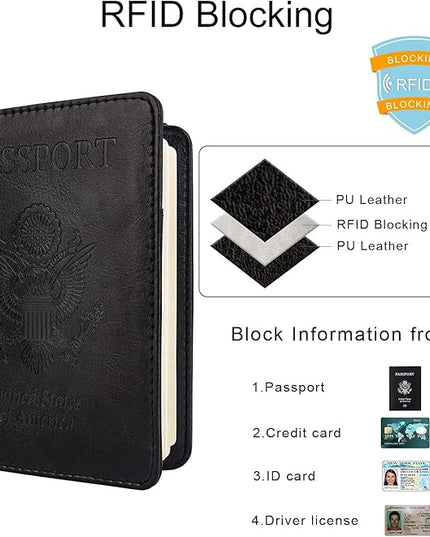 WALNEW Passport Holder for Travel, RFID Passport Cover Wallet for Women Men, PU Leather Passport Book Card Holder Case with Pen, Travelling Essentials for Flying