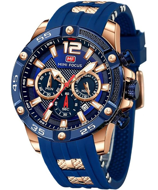 MF MINI FOCUS Men Watches Unique Casual Wrist Watches (Chronograph/Waterproof/Luminous/Calendar/24 Hours) Silicon Band Fashion Watches for Men