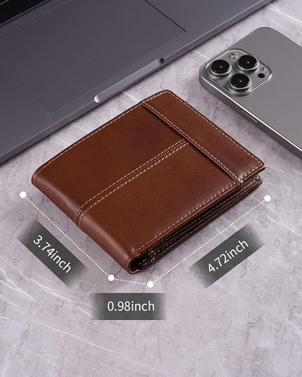 Swallowmall Mens Wallet Rfid Blocking Genuine Leather Bifold Wallets with 1 ID Window 15 Card Slots
