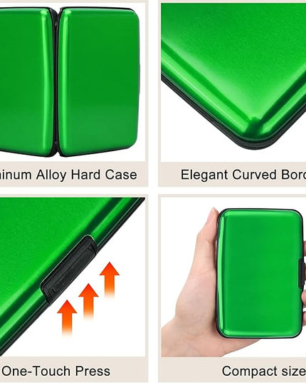 ELFISH Mini RFID Aluminum Wallet Credit Cards Holder Business Card Case Metal ID Case for Men Women (Green)