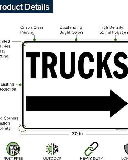 Trucks Right Sign, 24x30 Inches, 55 mil thick HDPS (high density polystyrene), Made in USA by My Sign Center
