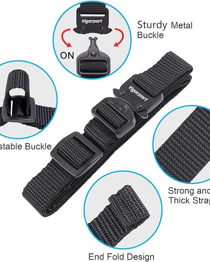 Vigorport Utility Straps Quick Release Nylon Backpack Accessory Bag Strap,Adjustable for Hiking,Travel,Outdoor Sports-4 Pack (Black-Metal Buckle, 0.75''W-40''L)