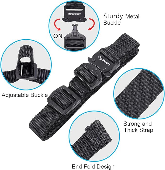 Vigorport Utility Straps Quick Release Nylon Backpack Accessory Bag Strap,Adjustable for Hiking,Travel,Outdoor Sports-4 Pack (Black-Metal Buckle, 0.75''W-40''L)