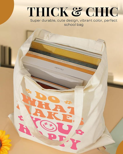 AUSVKAI Canvas Tote Bag Aesthetic for Women, Cute Reusable Cloth Cotton Bags for College Shopping Beach Grocery Trendy Gifts