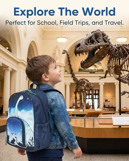 Kids Backpack for Boys and Girls, Kindergarten School Bag with Chest Strap (Galaxy Dino, 14 Inch)