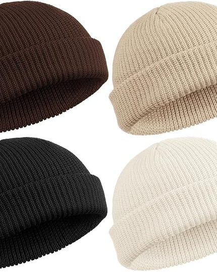 SATINIOR 4 Pieces Trawler Beanie Watch Hat Roll up Edge Skullcap Fisherman Beanie Unisex