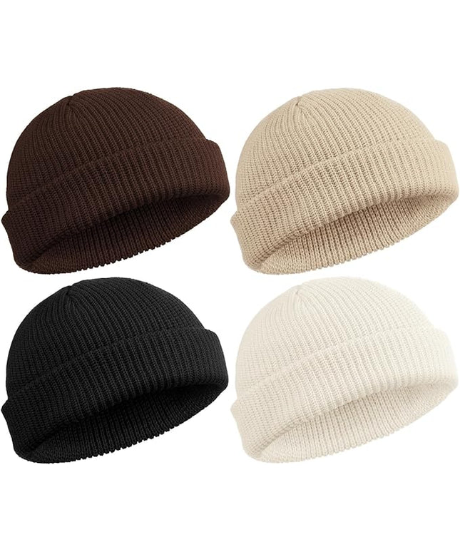 SATINIOR 4 Pieces Trawler Beanie Watch Hat Roll up Edge Skullcap Fisherman Beanie Unisex